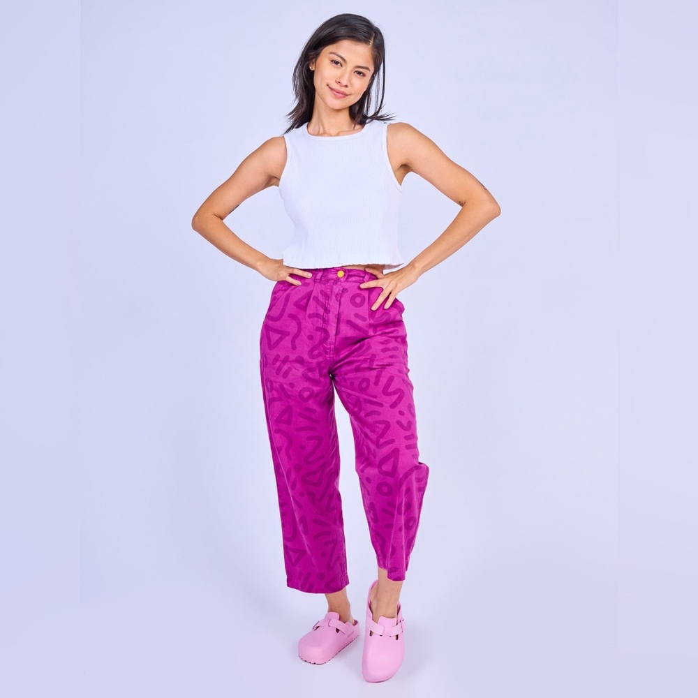 Magenta Patterned Ankle Pants - Women's Cropped Trousers